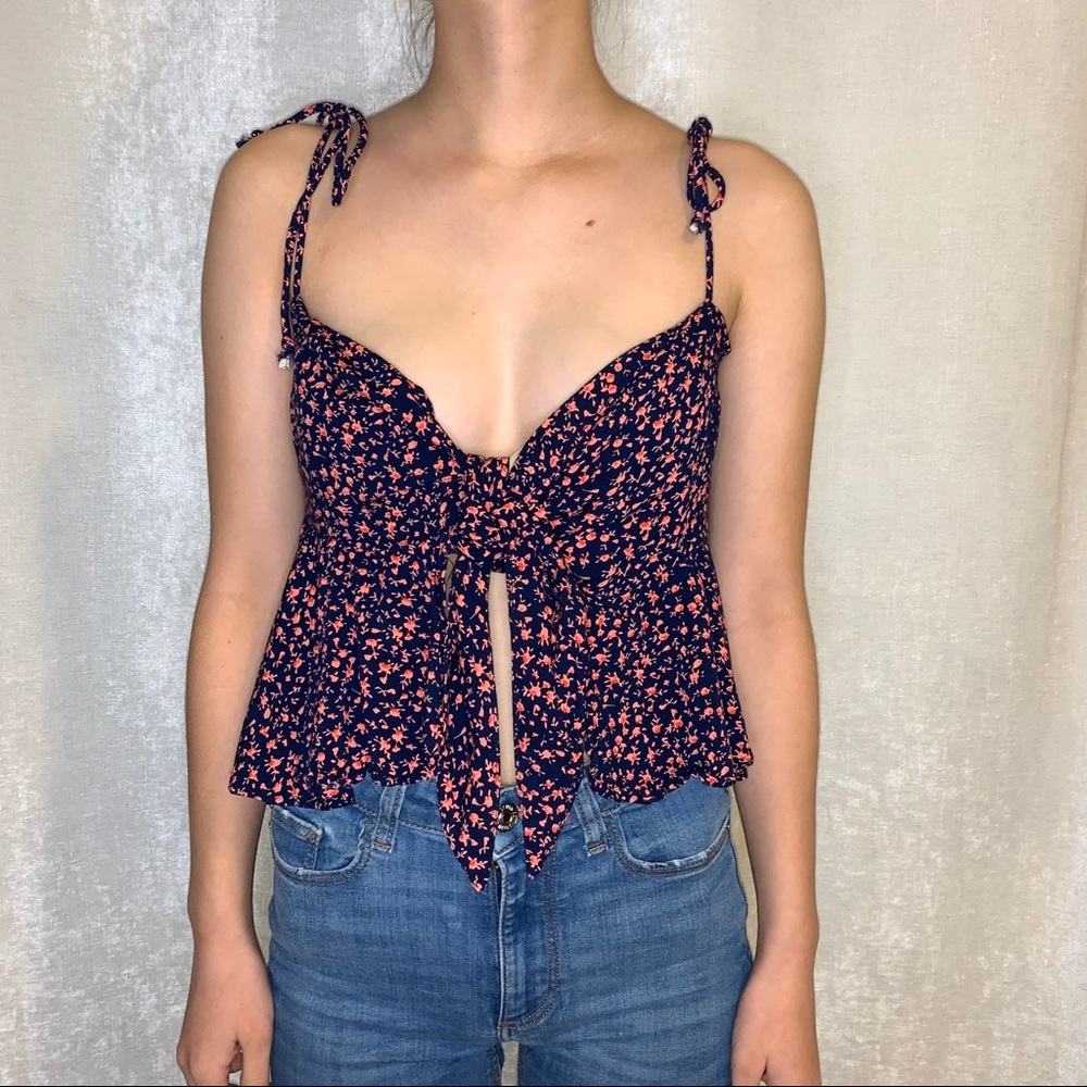 Poof Navy and Pink Spaghetti Strap Tank Top